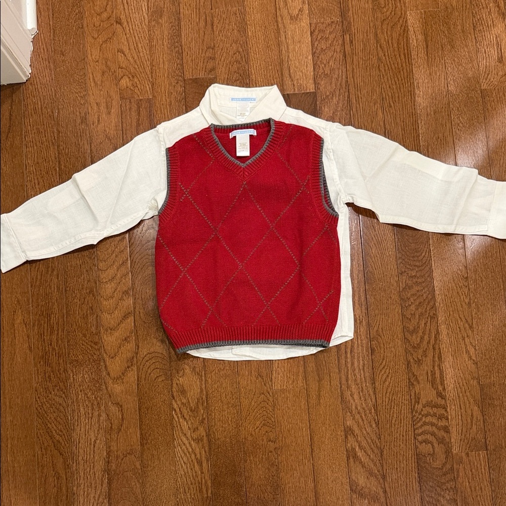 Red Argyle Sweater Vest with White Shirt